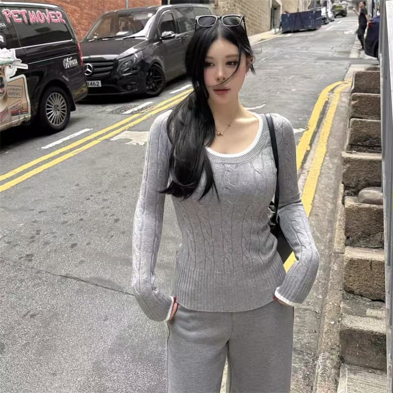 봄 가을 새로운 마이크로 지방 레트로 꽈배기 패치워크 색상 털 니트 스웨터 여성 몸매 가꾸기 슬림해 보이는 스웨터 상세 이미지 4