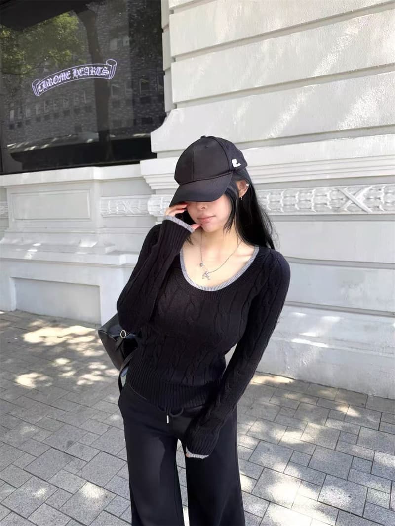 봄 가을 새로운 마이크로 지방 레트로 꽈배기 패치워크 색상 털 니트 스웨터 여성 몸매 가꾸기 슬림해 보이는 스웨터 상세 이미지 8