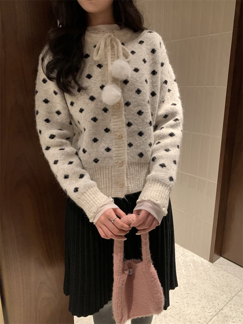 한 부서 라운드 넥 보온 스트랩 털 공 조금 싱글 줄 버튼 스웨터 여자 봄 가을 새로운 니트 맨위 상세 이미지 10