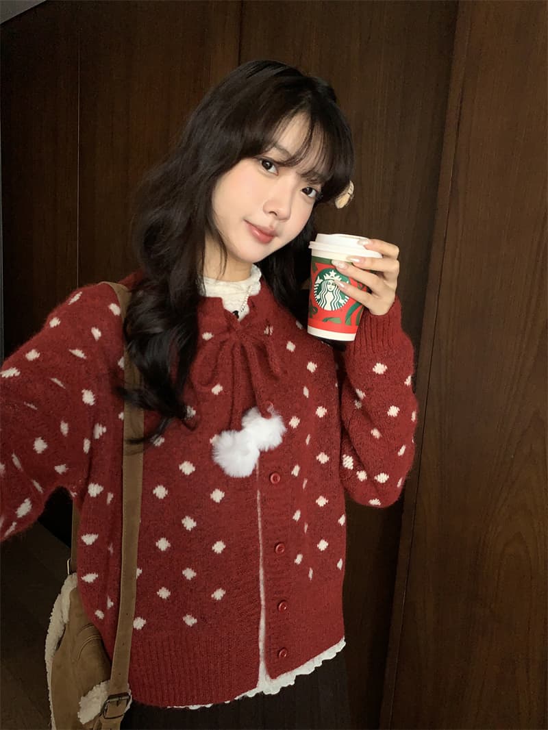 한 부서 라운드 넥 보온 스트랩 털 공 조금 싱글 줄 버튼 스웨터 여자 봄 가을 새로운 니트 맨위 상세 이미지 21