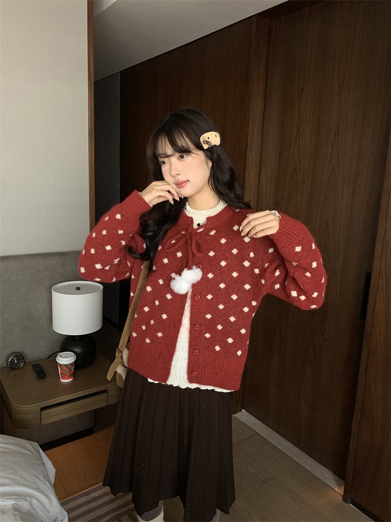 한 부서 라운드 넥 보온 스트랩 털 공 조금 싱글 줄 버튼 스웨터 여자 봄 가을 새로운 니트 맨위 상세 이미지 24