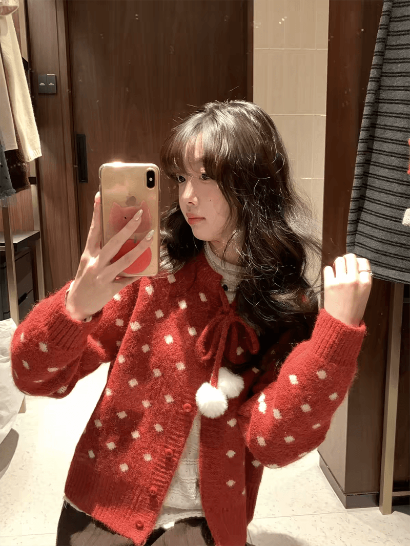 한 부서 라운드 넥 보온 스트랩 털 공 조금 싱글 줄 버튼 스웨터 여자 봄 가을 새로운 니트 맨위 상세 이미지 29