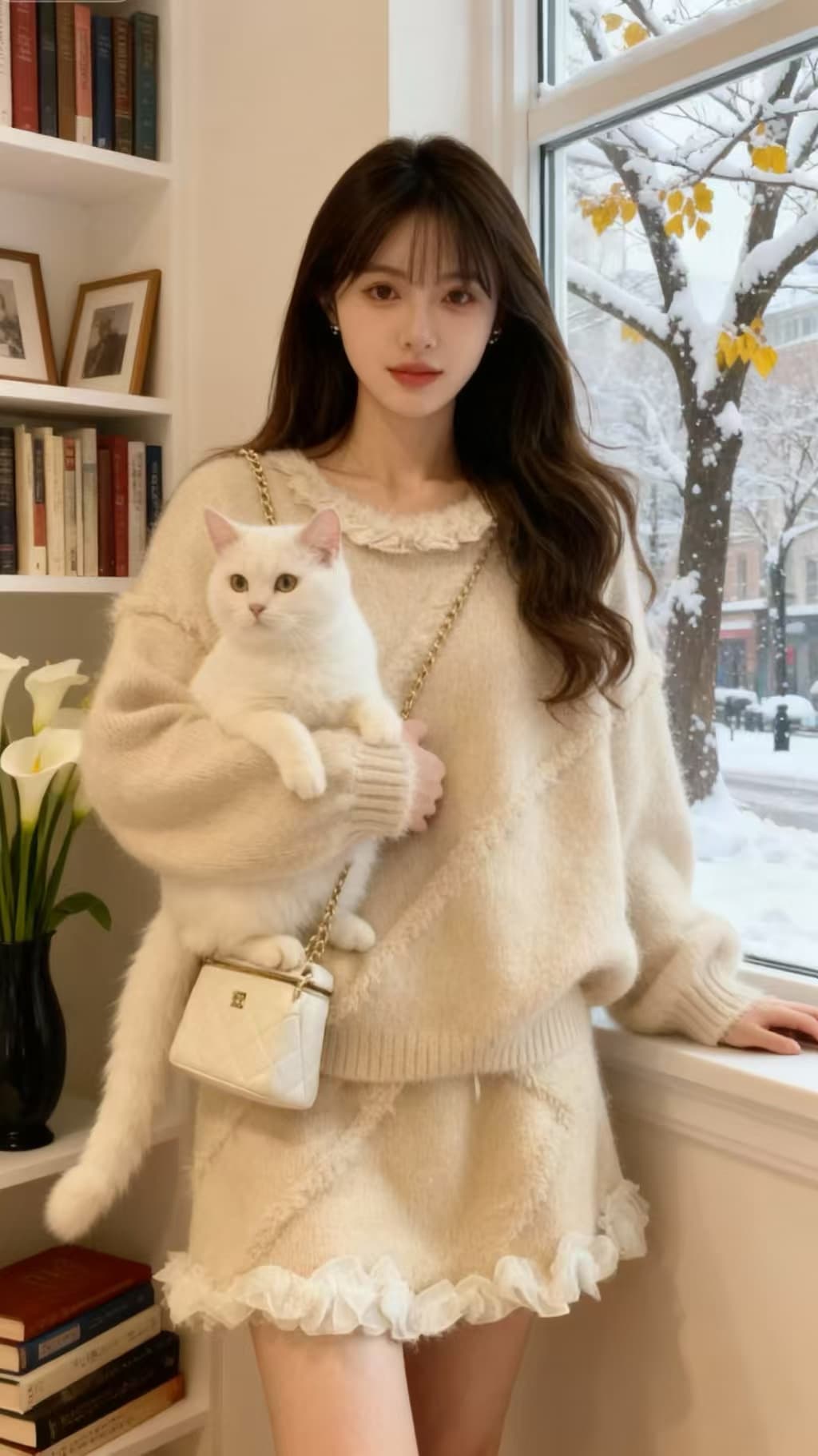 2026 슈퍼 화재 고유 한 아름다운 가을 겨울 의류 전체 집합 작은 샤넬 스타일 빨간색 레이스 스웨터 반신 스커트 투피스 슈트 상세 이미지 4