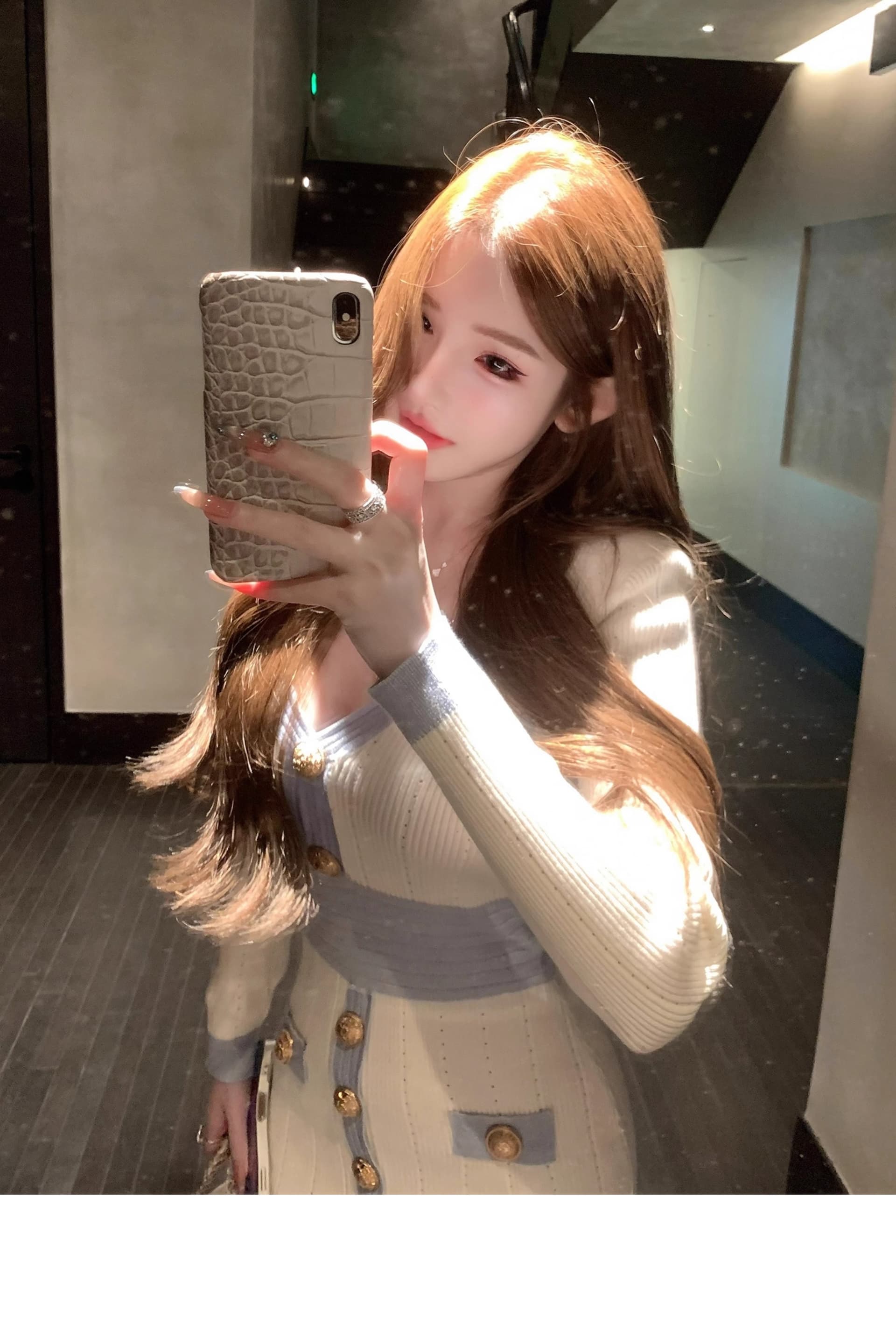 한국 동대문 V넥 니트 스웨터 드레스 Jiao 욕망 천 골드 소녀 심장 기계 달콤한 매운맛 바람 허리 수축 타이트 스커트 상세 이미지 10