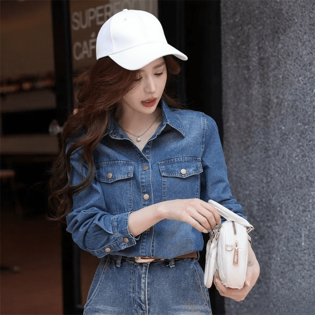 스타 흰색 사슴 같은 단락 클래식 레트로 이른 봄 殴打 아름다움 바람 스택 착용 진한 파란색 데님 셔츠 재킷 상세 이미지 3