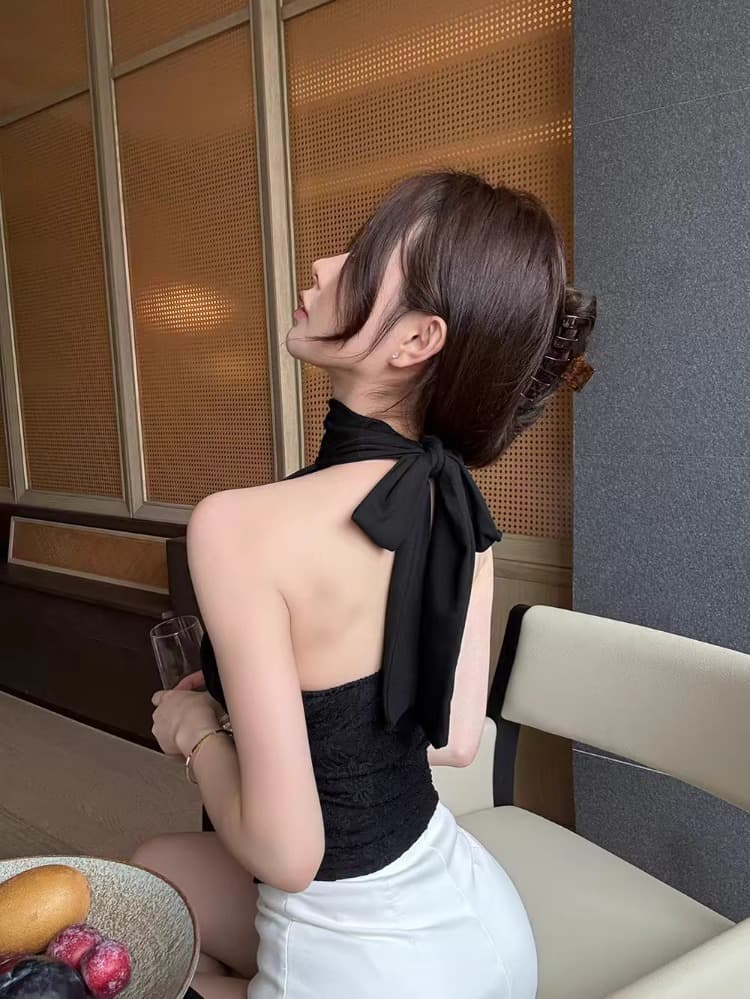 핫걸 레이스 조각 행침 목 캐미솔 불규칙 허리 수축 슬림해 보이는 분위기 센스 닦아내 라. 가슴 안쪽 가져 가라. 쇼트 스타일 맨위 상세 이미지 22
