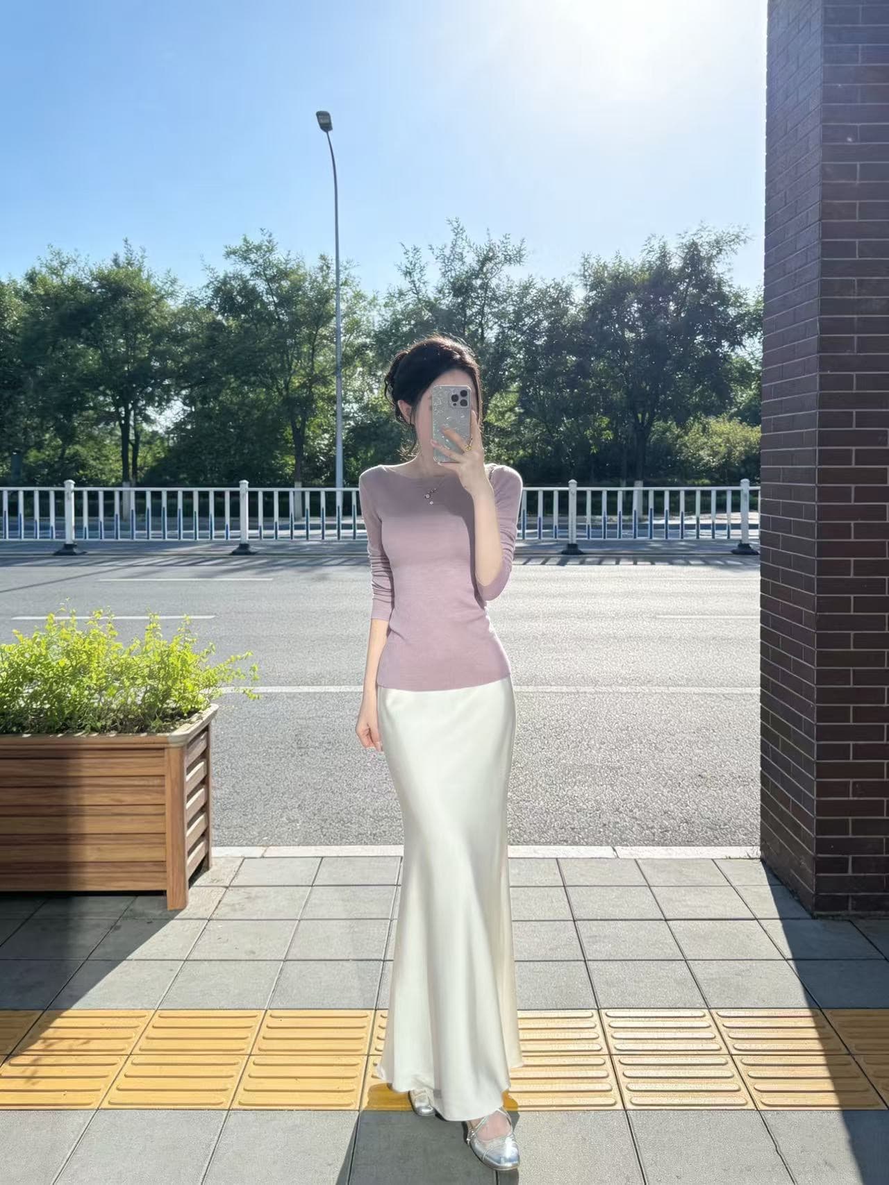 봄 착용 가져 가라. 전체 집합 초기 이른 가을 2026 새로운 여성 의류 한 부서 분위기 센스 새틴 반신 스커트 투피스 슈트 이미지 2