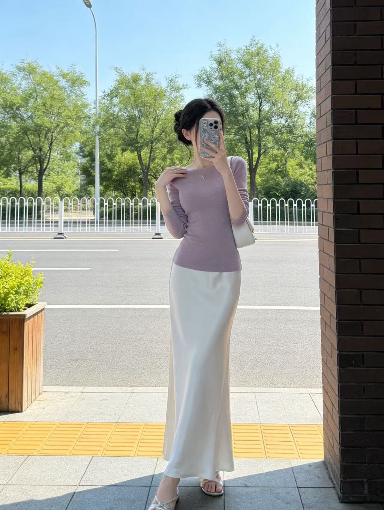 봄 착용 가져 가라. 전체 집합 초기 이른 가을 2026 새로운 여성 의류 한 부서 분위기 센스 새틴 반신 스커트 투피스 슈트 상세 이미지 2