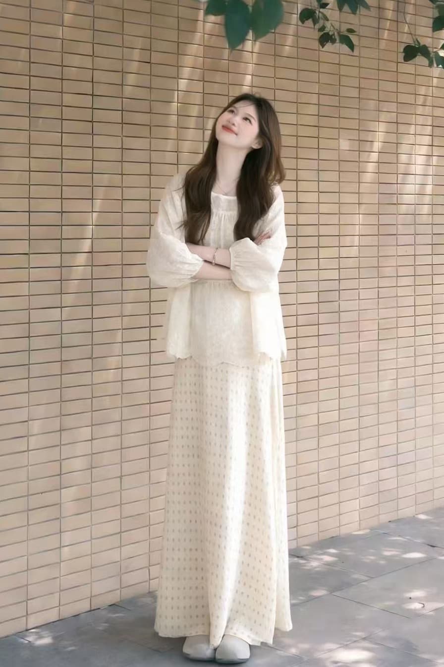 한 부서 달콤한 스타일 세트 여성 연령 감소 슬림해 보이는 셔츠 2026 슈퍼 화재 착용 가져 가라. 전체 집합 새로운 도트 무늬 반신 스커트 이미지 6