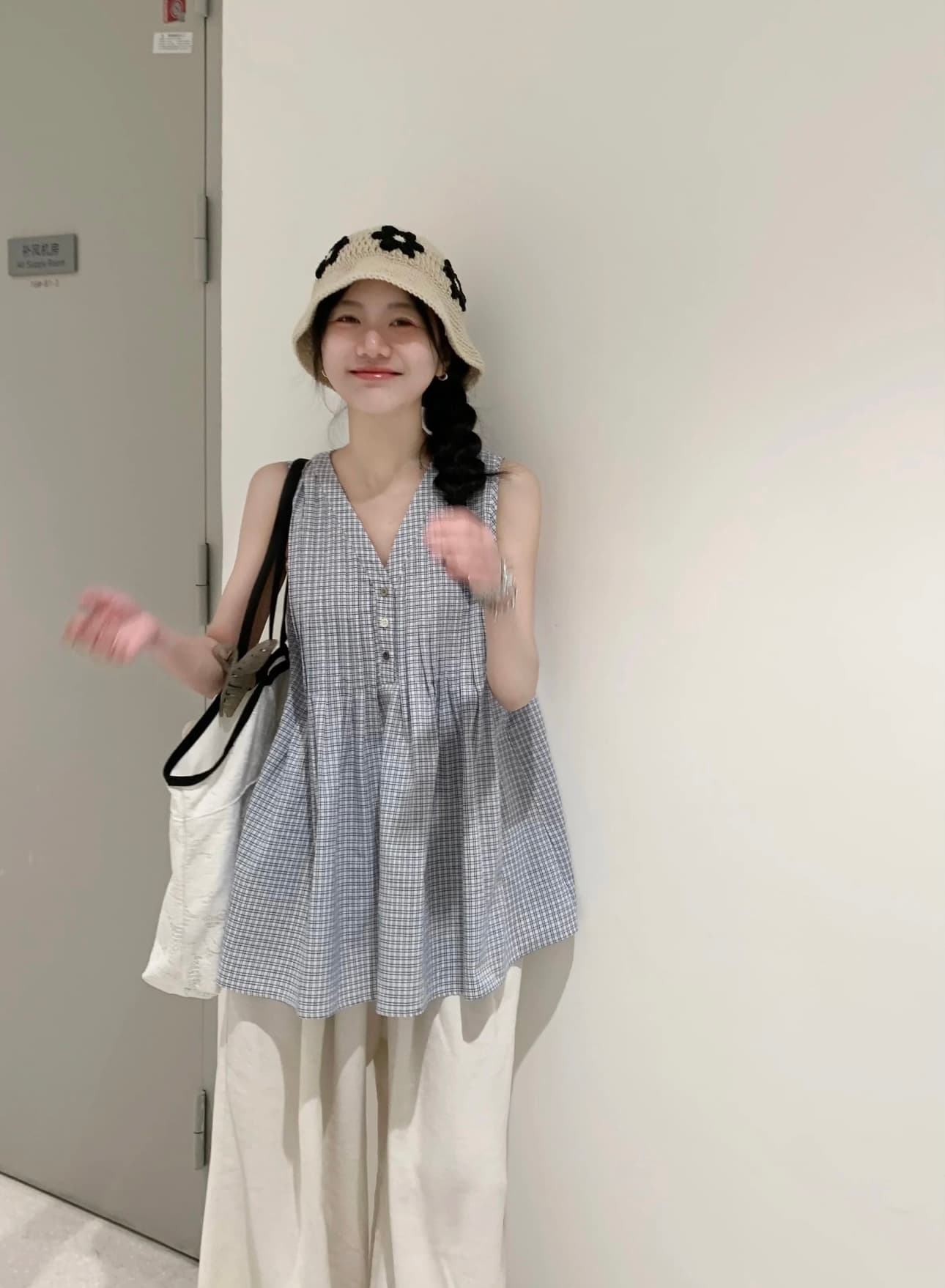 슈퍼 화재 연령 감소 맨위 한 부서 착용 가져 가라. 고급 센스 슈퍼 잘 생긴 슬림해 보이는 체크무늬 민소매 조끼 여성 여름 섹션 상세 이미지 1
