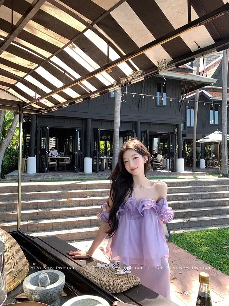 yoli 장 宥 이익 여름 편지 황색 프릴 시폰 셔츠 여성 봄 미니멀리즘 루즈핏 슬림해 보이는 오프숄더 맨위 상세 이미지 18