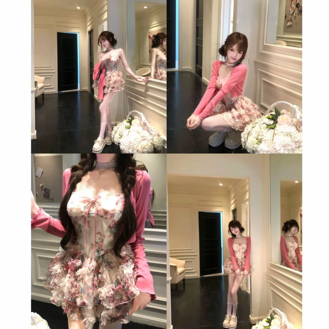 루이 茜 웨이 Sher S 꽃의 요정 봄 순수한 욕망 바람 중국 스타일 의류 오픈 가디건 점프 슈트 치마 이미지 2