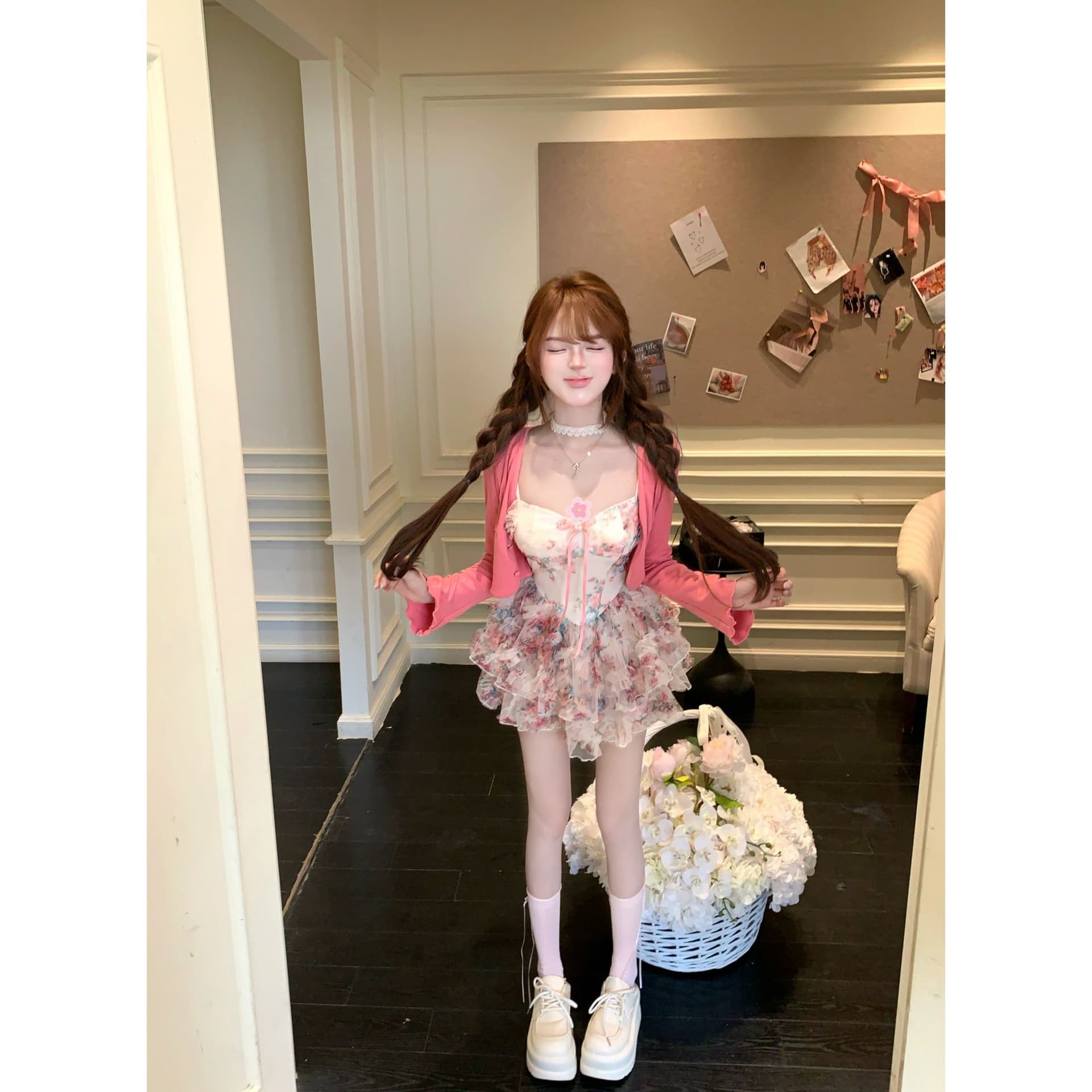 루이 茜 웨이 Sher S 꽃의 요정 봄 순수한 욕망 바람 중국 스타일 의류 오픈 가디건 점프 슈트 치마 상세 이미지 3