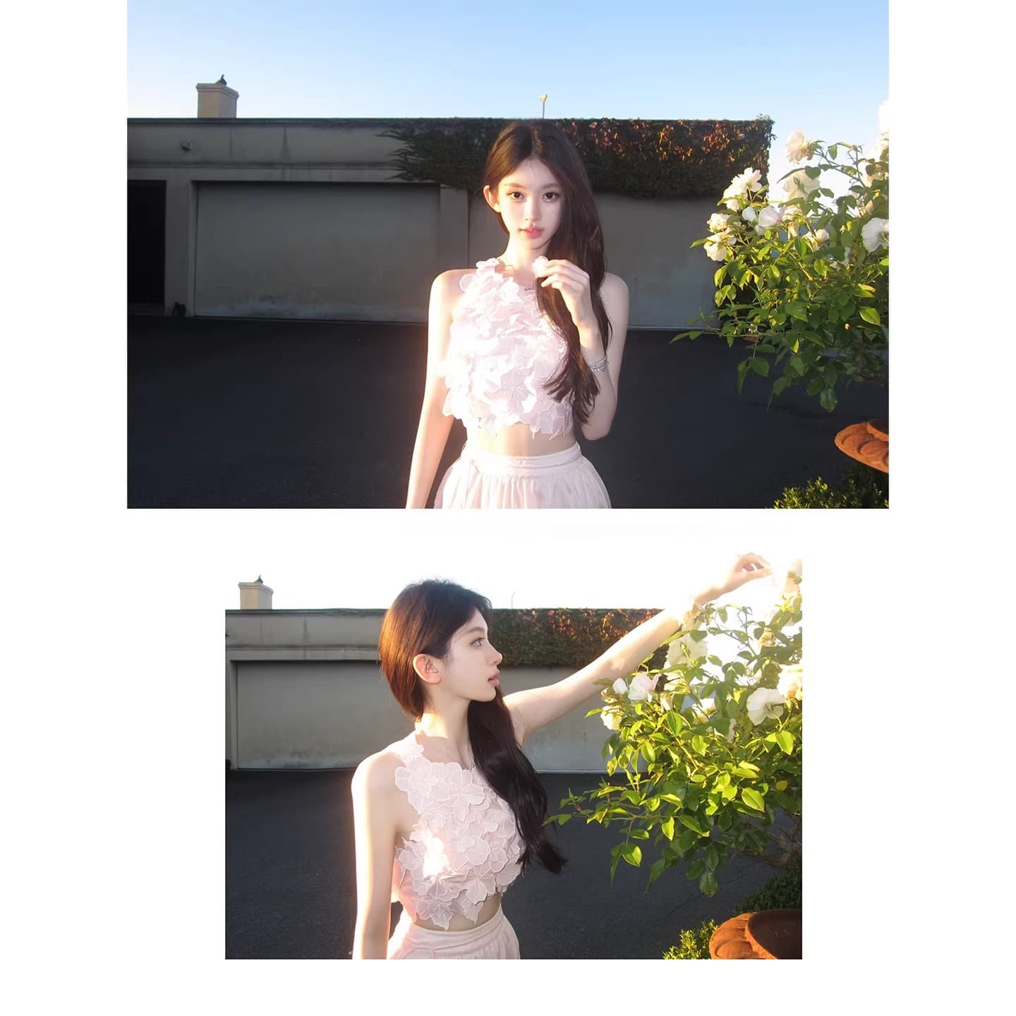 안녕하세요. 팬 팬 queenstown 쇼트 스타일 무거운 작업 3 차원 꽃 맨위 레이스업 반신 롱 스커트 세트 이미지 2