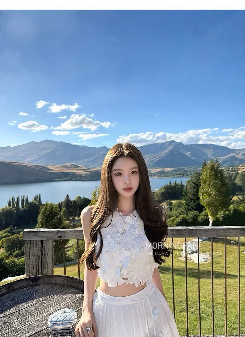 안녕하세요. 팬 팬 queenstown 쇼트 스타일 무거운 작업 3 차원 꽃 맨위 레이스업 반신 롱 스커트 세트 상세 이미지 15