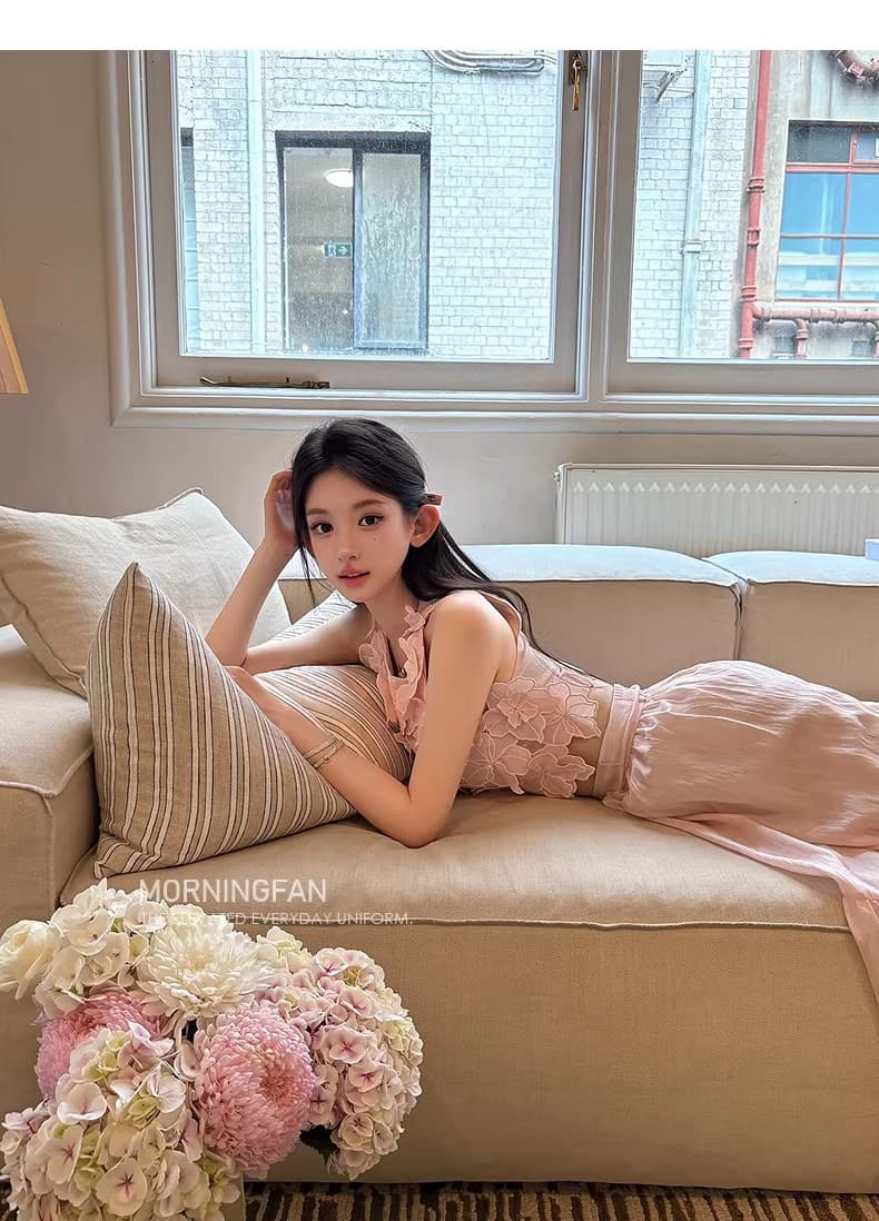 안녕하세요. 팬 팬 queenstown 쇼트 스타일 무거운 작업 3 차원 꽃 맨위 레이스업 반신 롱 스커트 세트 상세 이미지 18