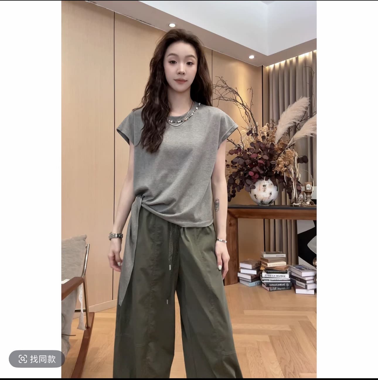 작은 조용한 잠시 비즈 박기 리본 맨위 2026 여름 새로운 다용도 슬림해 보이는 티셔츠 바지 이미지 3