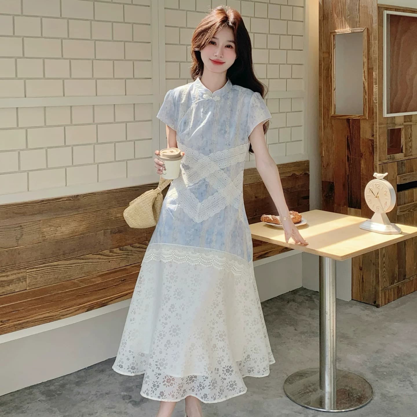새로운 중식 레트로 페이크 레이어드 개선 치파오 드레스 여성 여름 2026 년 새로운 자이언트 잘 생긴 폭발 화재 다용도 롱 스커트 이미지 3