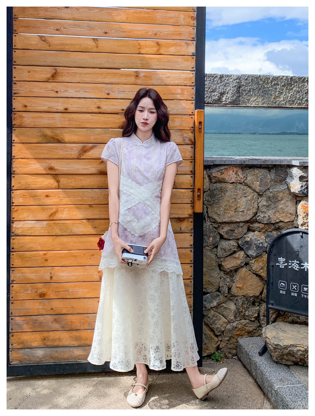 새로운 중식 레트로 페이크 레이어드 개선 치파오 드레스 여성 여름 2026 년 새로운 자이언트 잘 생긴 폭발 화재 다용도 롱 스커트 상세 이미지 15