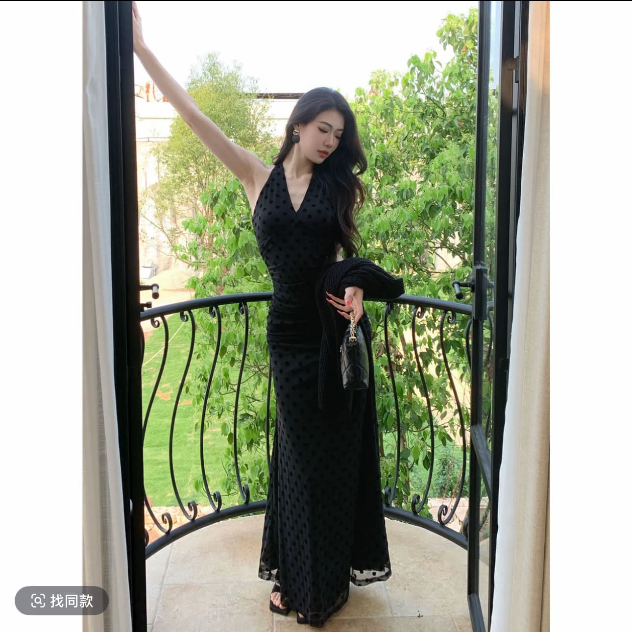 jijinqi 패션 여름 몸매 가꾸기 품격 도트 무늬 허리 수축 V넥 드레스 이미지 4