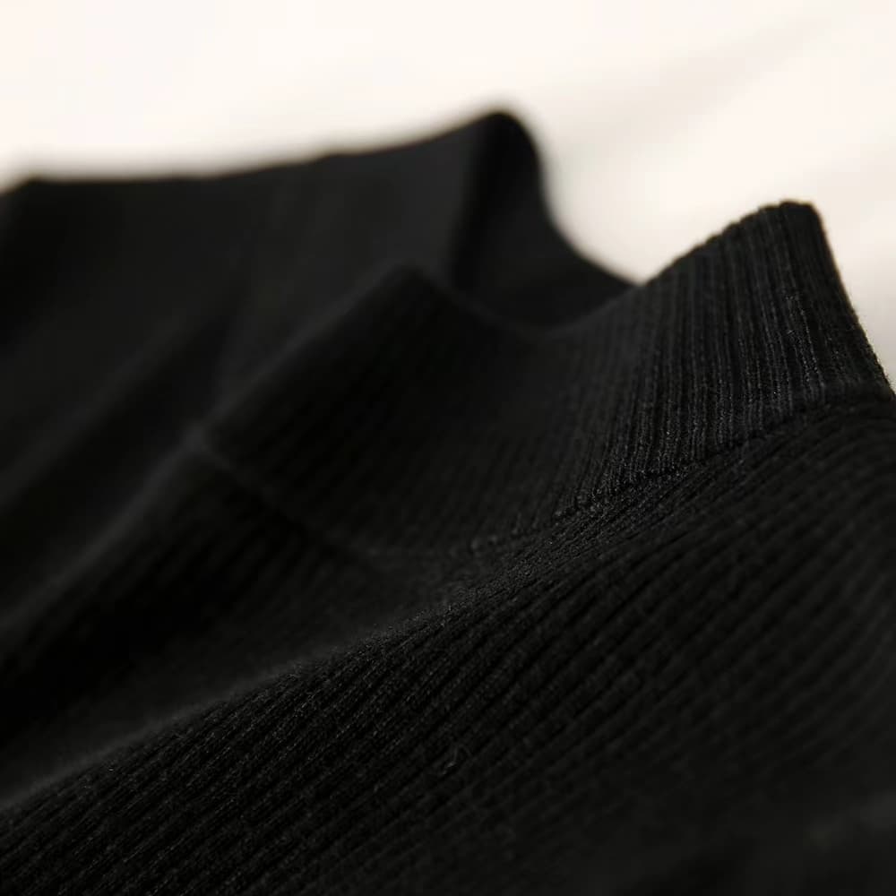 우아함 작은 검은 드레스 반하이넥 양모 니트 패치워크 퍼프 치마 몸매 가꾸기 드레스 상세 이미지 2
