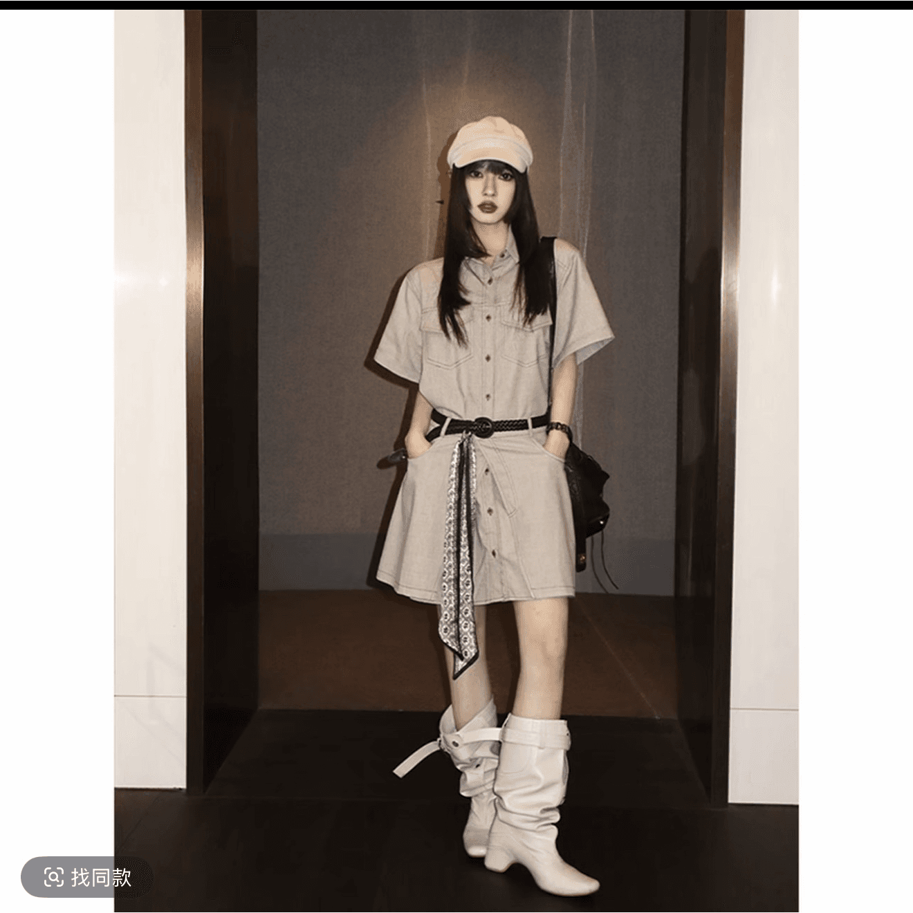 신제품 여름 출퇴근 레트로 롱 코트 워크웨어 셔츠 드레스 랩스커트팬츠 세트 이미지 4