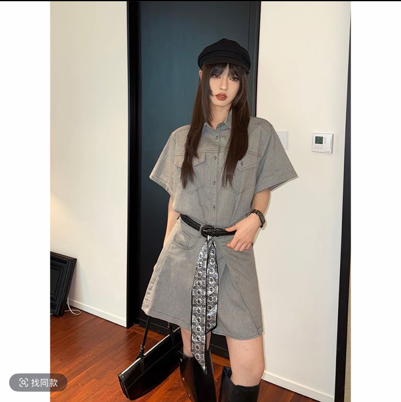 신제품 여름 출퇴근 레트로 롱 코트 워크웨어 셔츠 드레스 랩스커트팬츠 세트 이미지 2