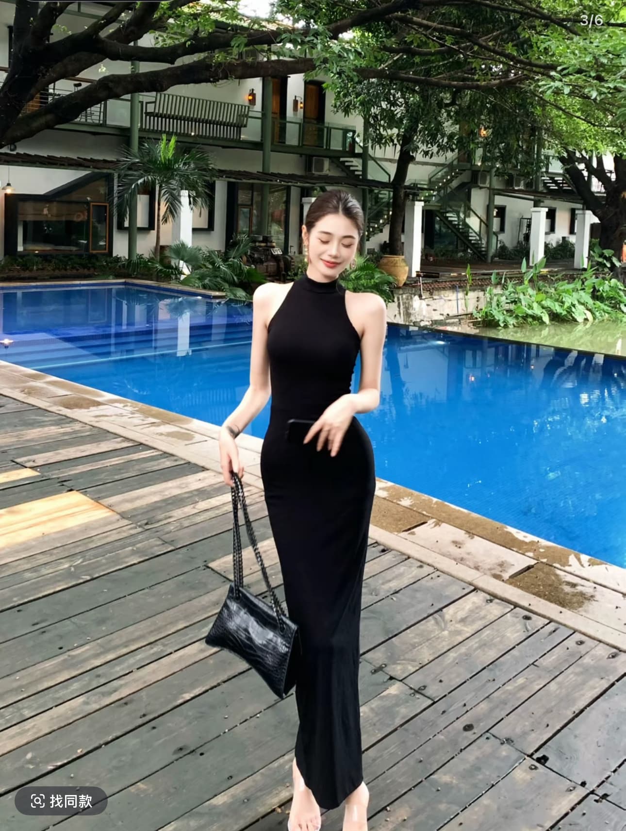 레트로 섹시함 품격 반하이넥 민소매 몸매 가꾸기 트임 여름 하이웨이스트 만나는 타이트 스커트 슬림해 보이는 허리 수축 드레스 이미지 2