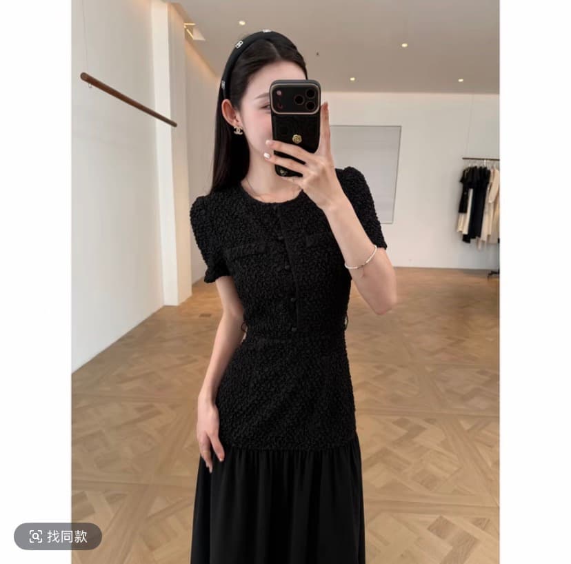봄 여름 허리 수축 품격 하이웨이스트 디스플레이 높음 슬림해 보이는 패션 작은 샤넬 스타일 패치워크 드레스 c0205 상세 이미지 4