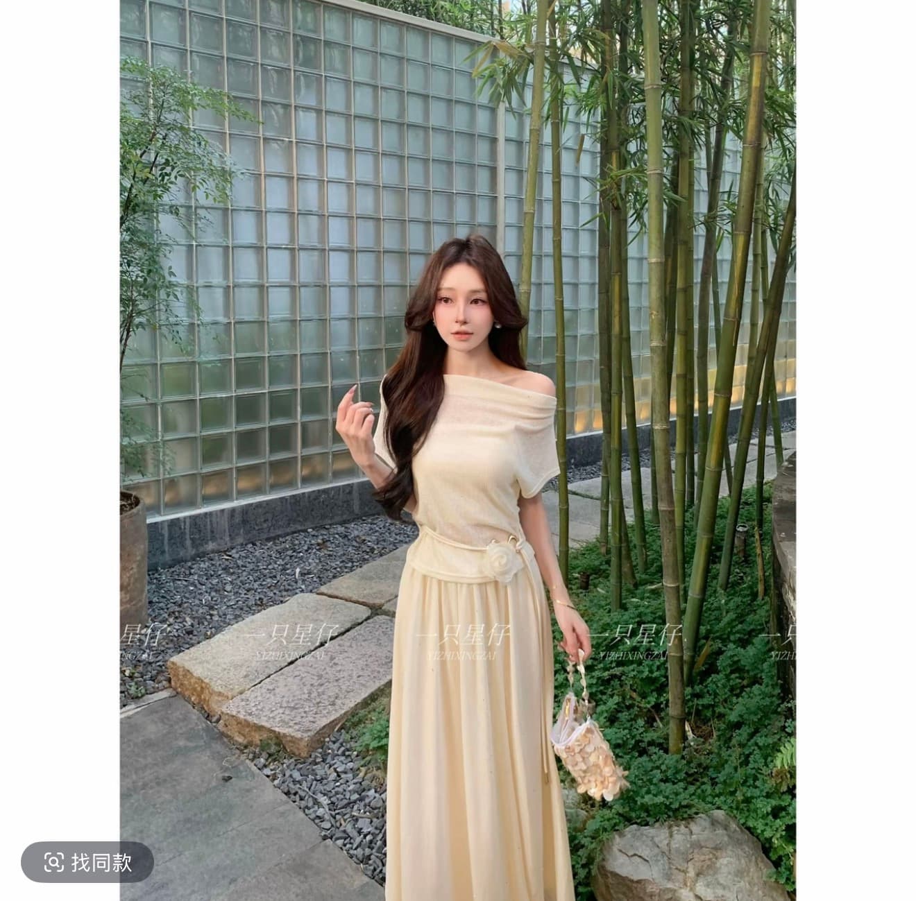 오트밀 꽃 그림자 부드러운 품격 느긋한 흔들다 칼라 보트넥 다양한 착용 가져 가라. 세트 조립 포장 가슴 경기 꽃 벨트 이미지 4