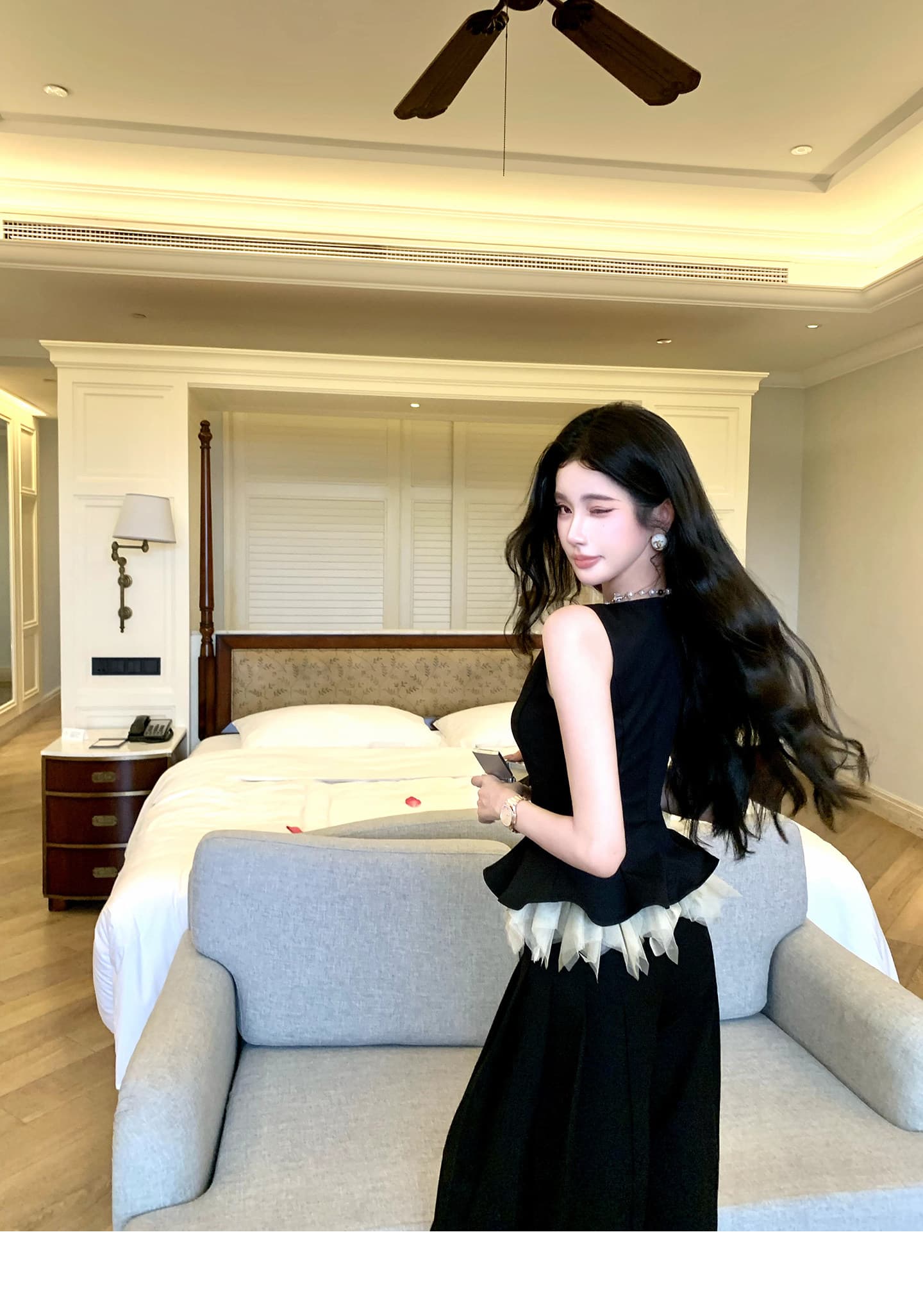 jennie 생일 세트 barbchill 3 차원 자르기 무거운 작업 조끼 와이드 레그 팬츠 세트 상세 이미지 25