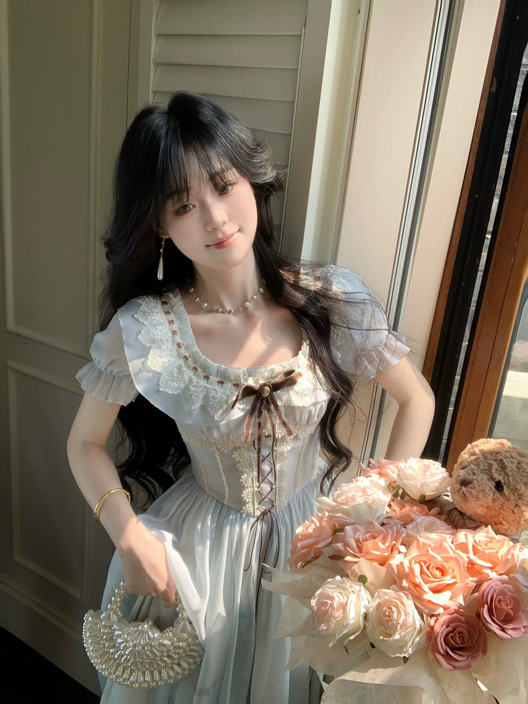 blovelan 주황색 바다 달콤함 그라데이션 헤일로 염색 오리지널 프린트 허리 수축 한 마디 반팔 여성 드레스 새로운 여름 상세 이미지 14
