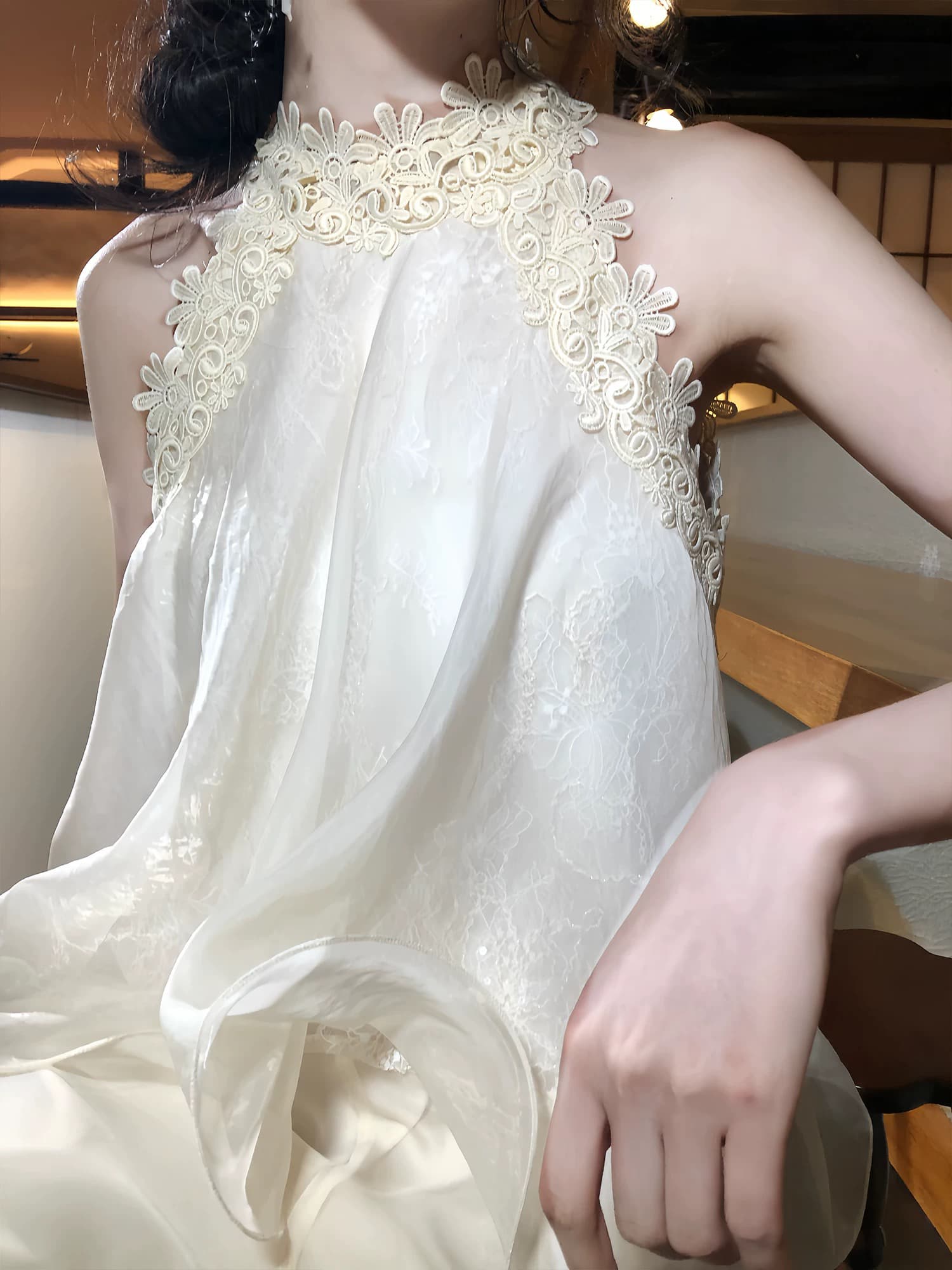 하나부터 순간 미 향기로운 행침 목 페이크 레이어드 여성 드레스 부드러운 바람 요정 우아한 큰 진자 망사 롱 스커트 이미지 2
