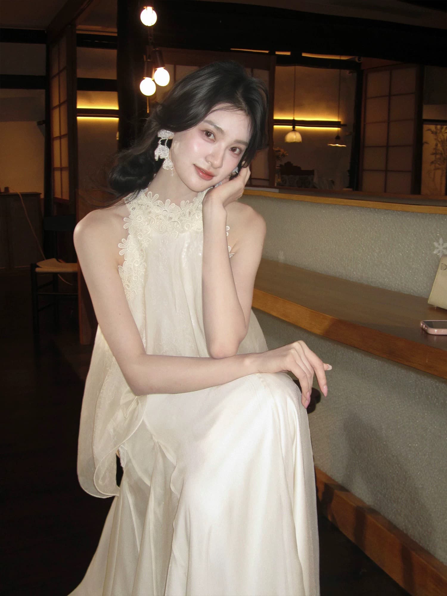 하나부터 순간 미 향기로운 행침 목 페이크 레이어드 여성 드레스 부드러운 바람 요정 우아한 큰 진자 망사 롱 스커트 이미지 4