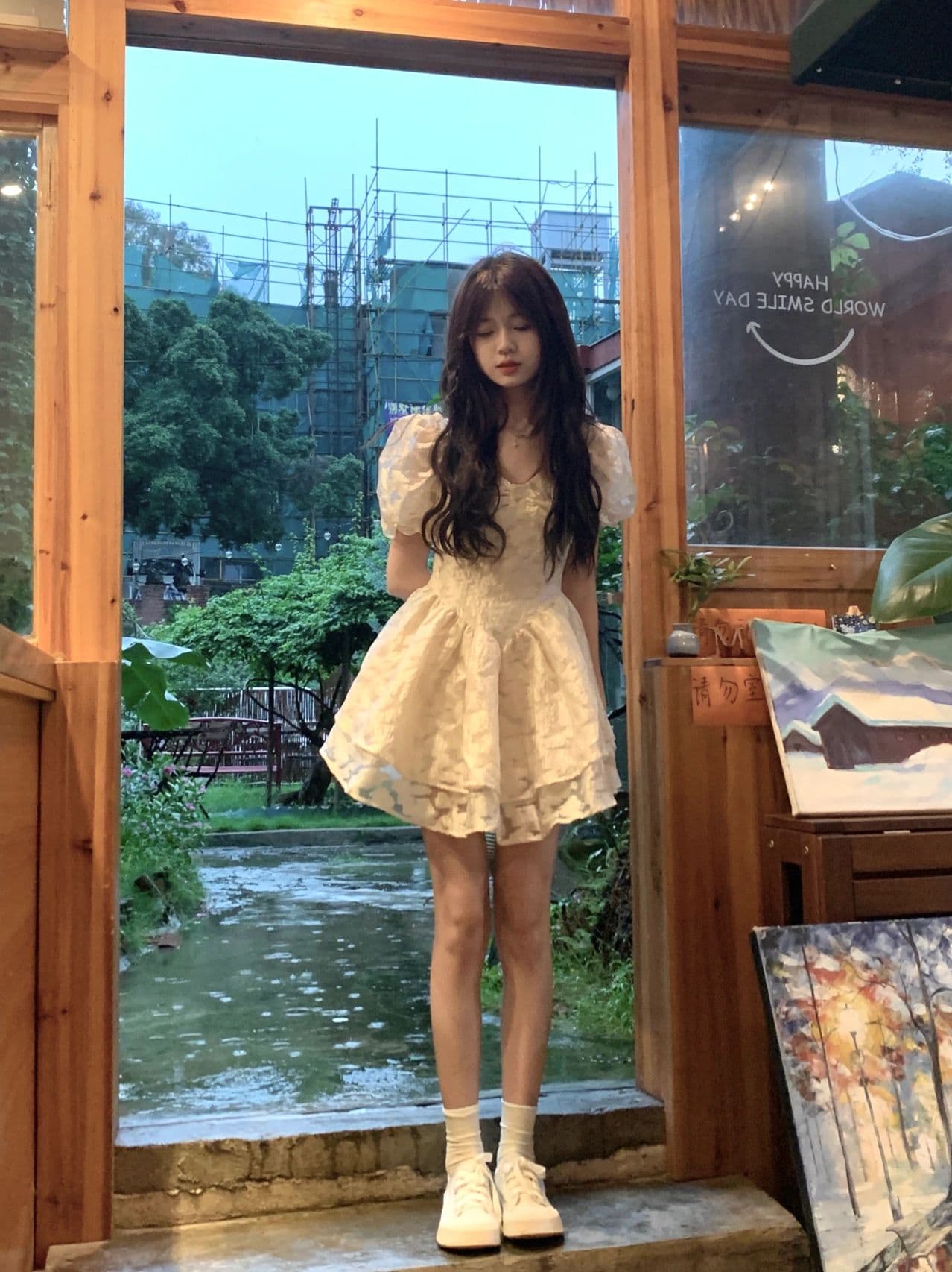 달콤한 핫걸 여성 드레스 여름 일본식 허리 수축 순수한 욕망 거품 소매 공주 드레스 부드러운 바람 자카드 퍼프 치마 상세 이미지 2