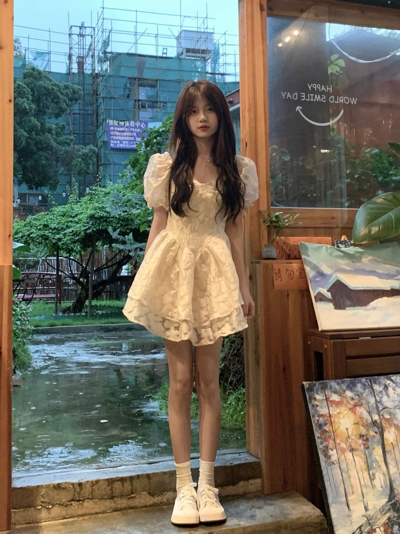 달콤한 핫걸 여성 드레스 여름 일본식 허리 수축 순수한 욕망 거품 소매 공주 드레스 부드러운 바람 자카드 퍼프 치마 상세 이미지 3