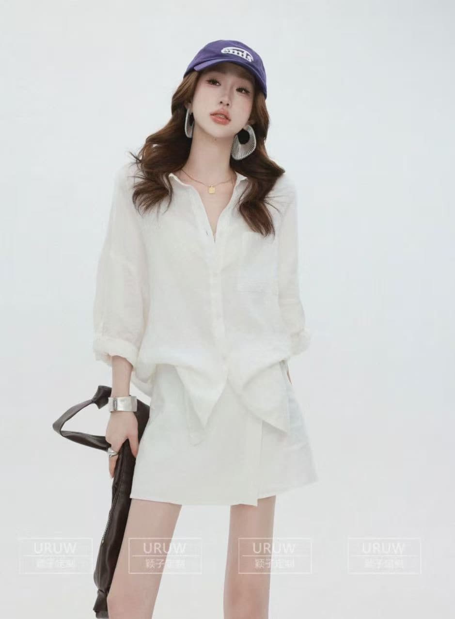 잉 어린이 맞춤 떠 다니는 그림자 일광 오래된 돈 바람 품격 7부 소매 셔츠 패션 다용도 하이웨이스트 반바지 이미지 3