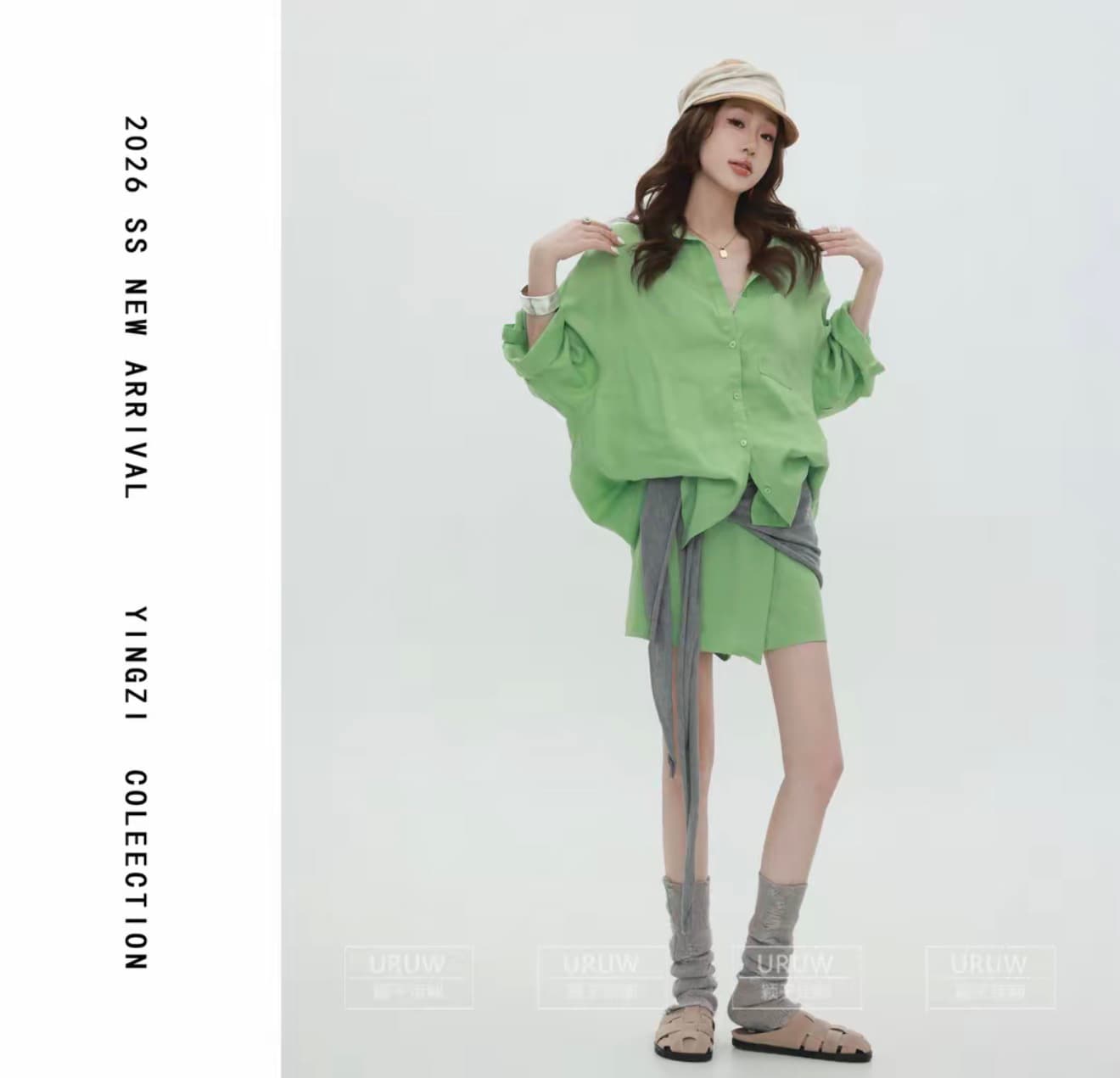 잉 어린이 맞춤 떠 다니는 그림자 일광 오래된 돈 바람 품격 7부 소매 셔츠 패션 다용도 하이웨이스트 반바지 상세 이미지 3