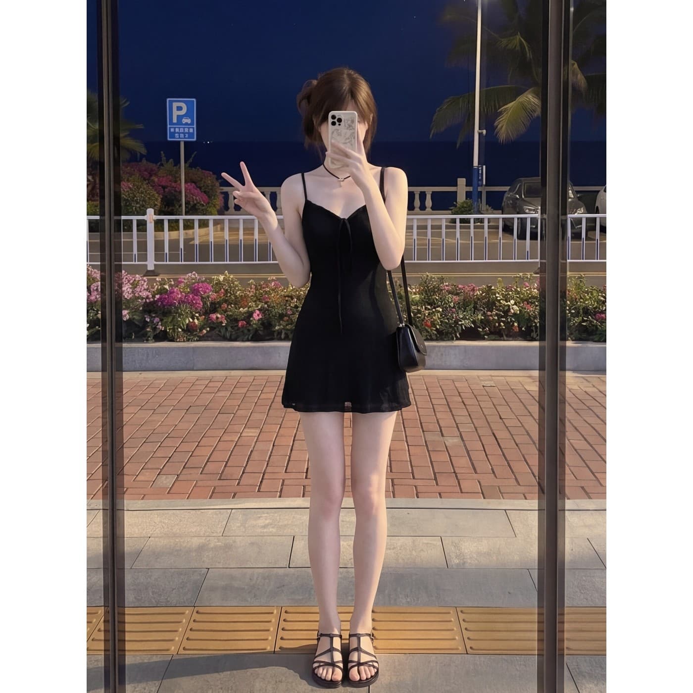 웨이 팬 모니카 레트로 휴가 질감 슬립 여성 드레스 허리 수축 슬림해 보이는 한 마디 미니 스커트 이미지 4