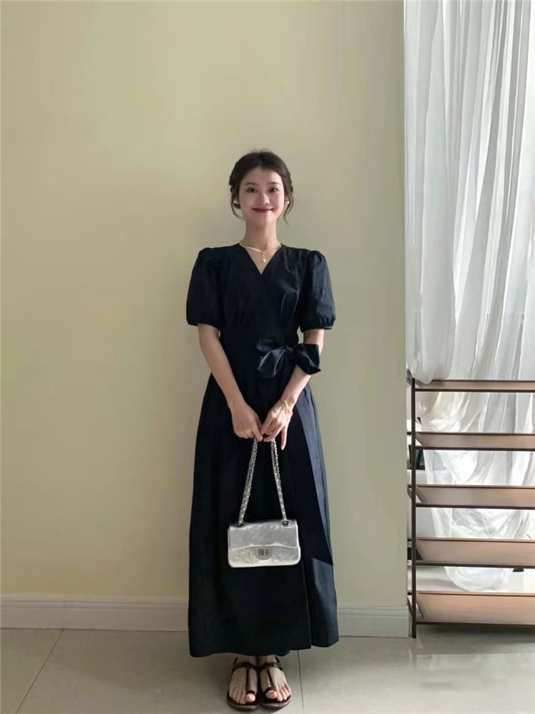 프랑스식 그는 벤 검정색 하나 슬라이스 점프 슈트 치마 여름 한 부서 허리 수축 미니멀리즘 스트랩 롱 스커트 고급 센스 상세 이미지 5