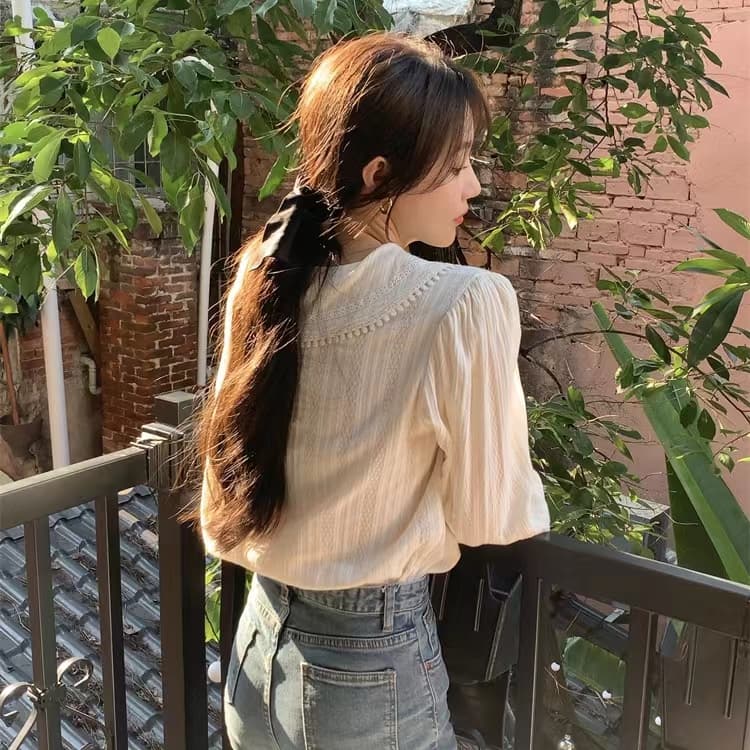 프랑스식 달콤함 베이비 칼라 만나는 여성 셔츠 디자인 센스 작은 대중 부드러운 바람 인사이드 가져 가라. 셔츠 가을 Chic 맨위 상세 이미지 4