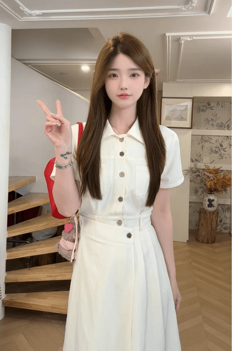 niche young 여름 프랑스식 품격 살구 색상 출퇴근 패션 허리 수축 면접 드레스 상세 이미지 3