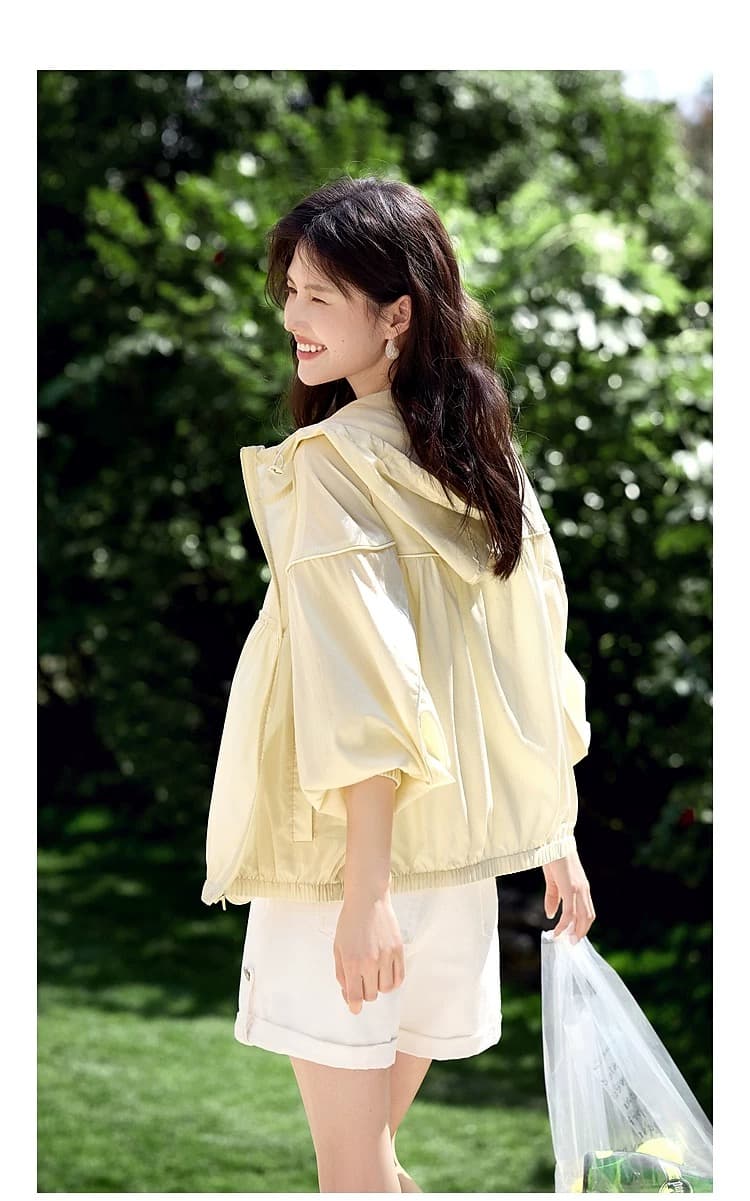 출퇴근 다용도 단색 배트윙 소매 후드 여성 코트 봄 여름 얇고 가벼운 통기성 캐주얼 맨위 이미지 3