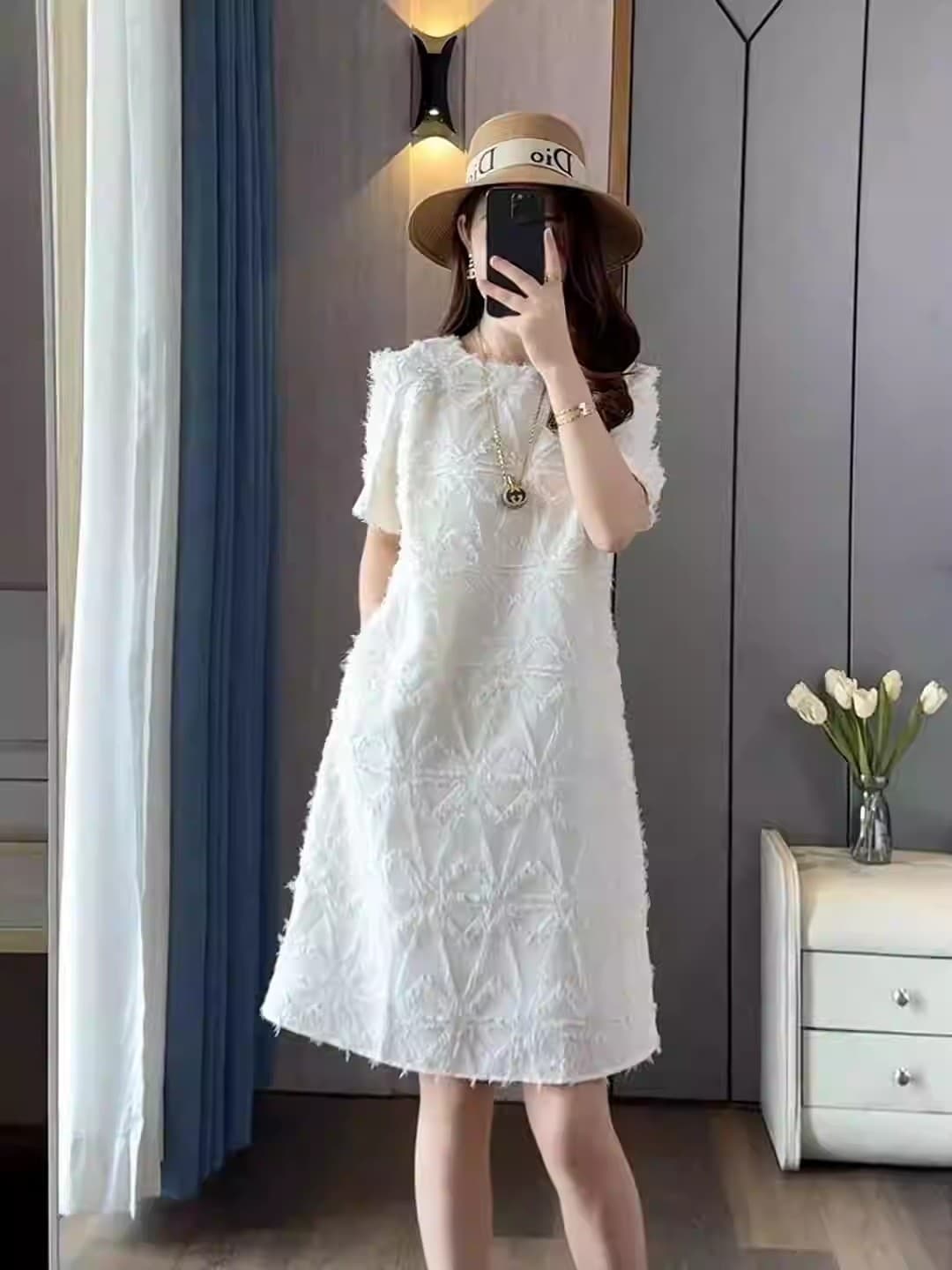 빛 럭셔리 바람 유럽 상품 작은 샤넬 스타일 슬림해 보이는 여성 드레스 여름 새로운 프랑스식 디자인 센스 술 레이스 A라인 스커트 상세 이미지 3