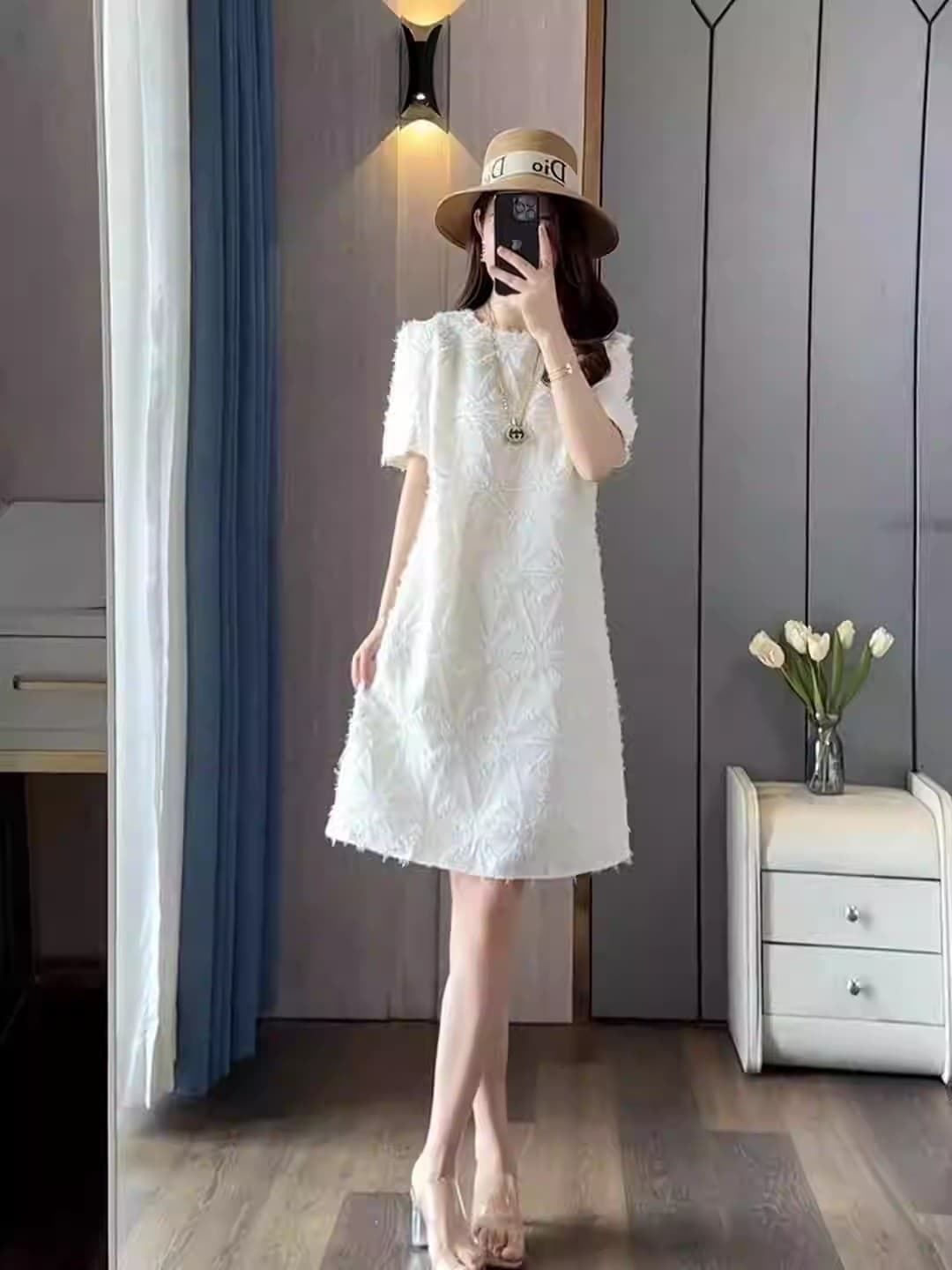 빛 럭셔리 바람 유럽 상품 작은 샤넬 스타일 슬림해 보이는 여성 드레스 여름 새로운 프랑스식 디자인 센스 술 레이스 A라인 스커트 상세 이미지 6