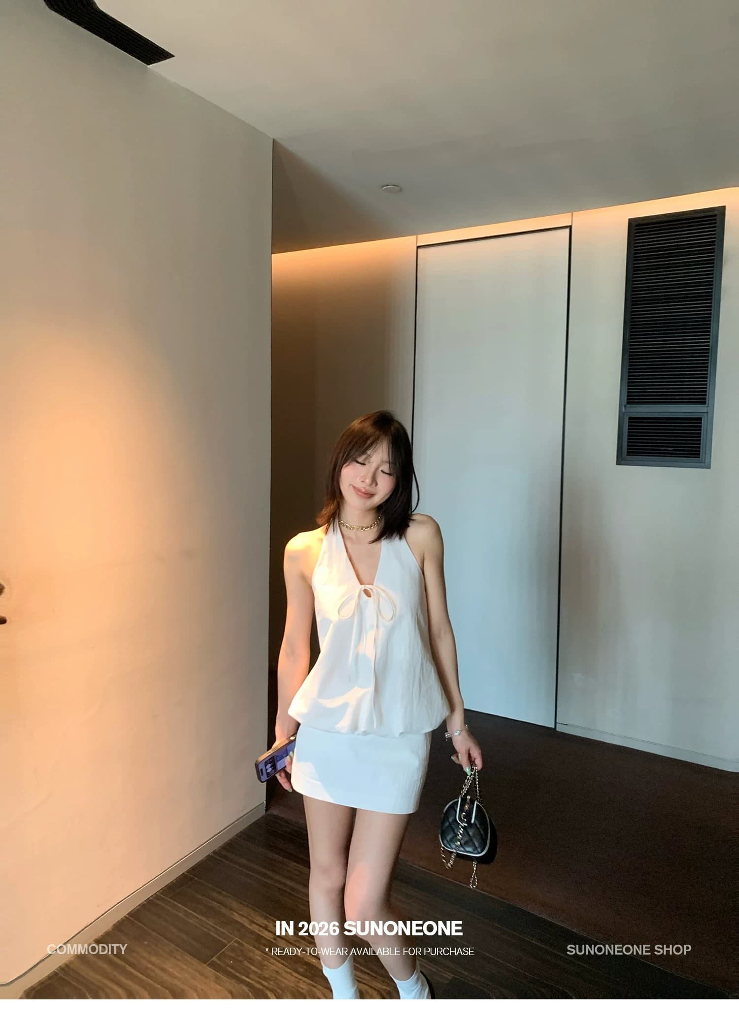 sunoneone 화이트 반 스커트 세트 여성 여름 행침 목 꽃밭 백리스 맨위 타이트 스커트 반신 스커트 투피스 세트 상세 이미지 17