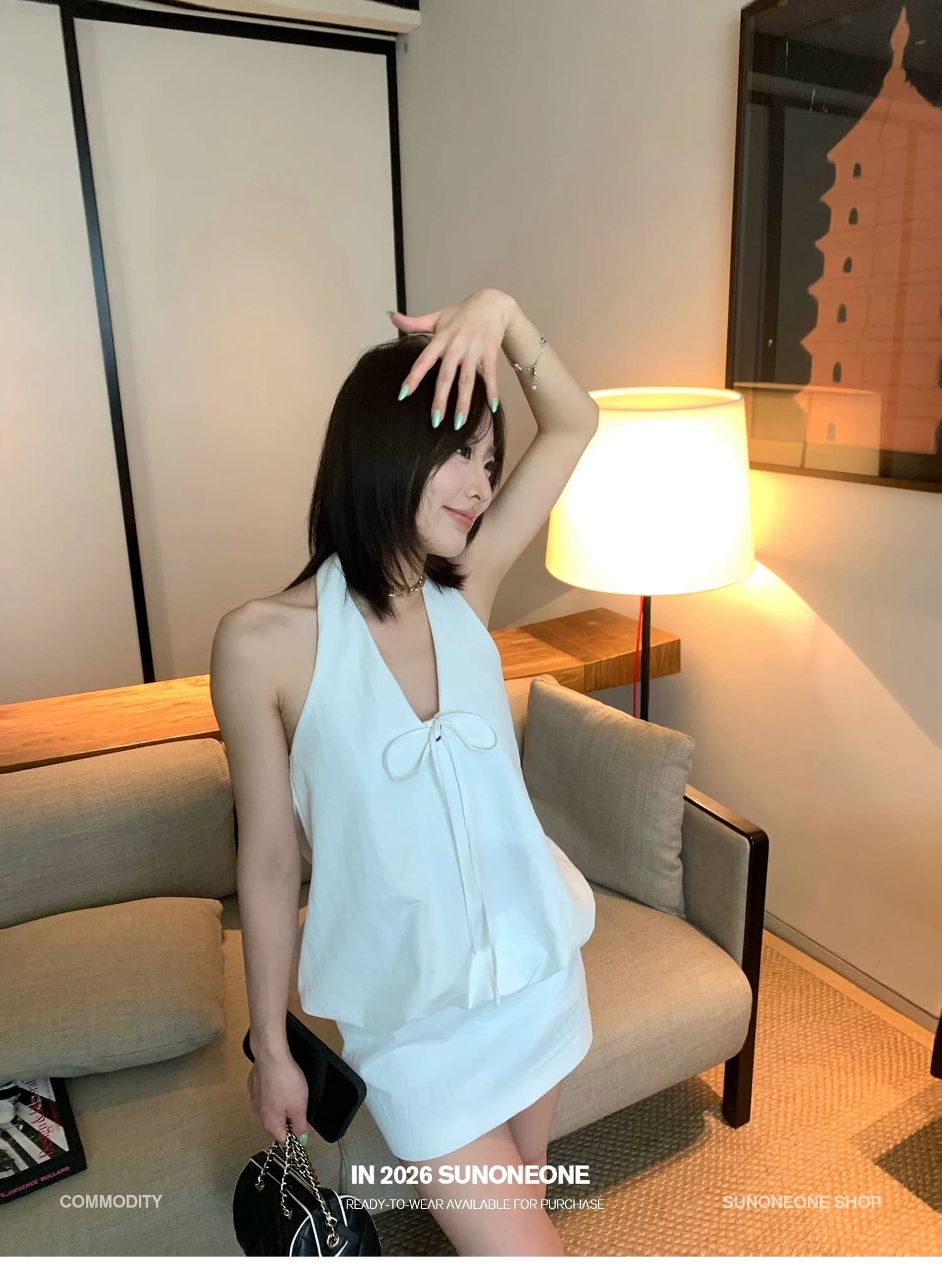 sunoneone 화이트 반 스커트 세트 여성 여름 행침 목 꽃밭 백리스 맨위 타이트 스커트 반신 스커트 투피스 세트 상세 이미지 26