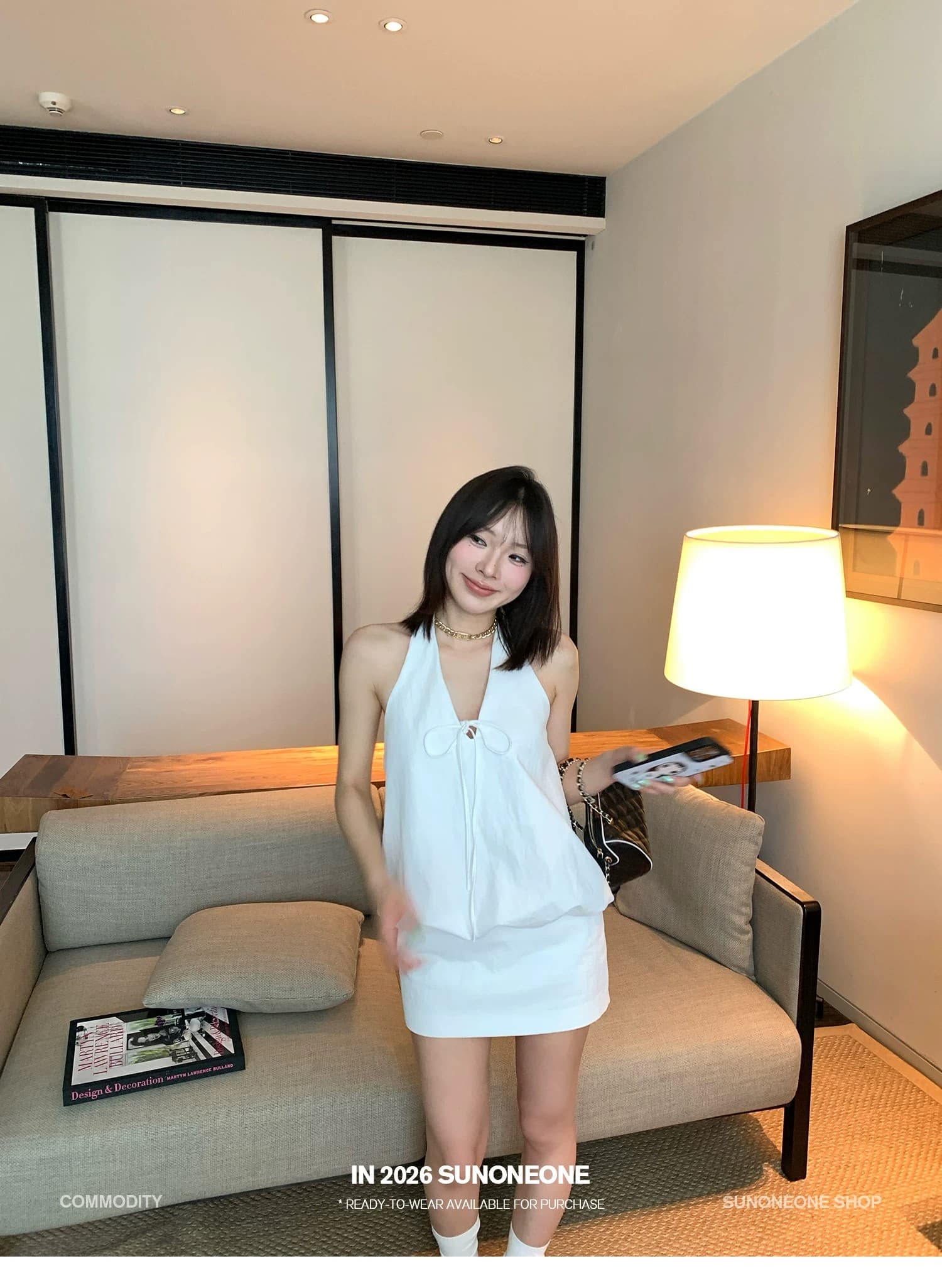 sunoneone 화이트 반 스커트 세트 여성 여름 행침 목 꽃밭 백리스 맨위 타이트 스커트 반신 스커트 투피스 세트 상세 이미지 27
