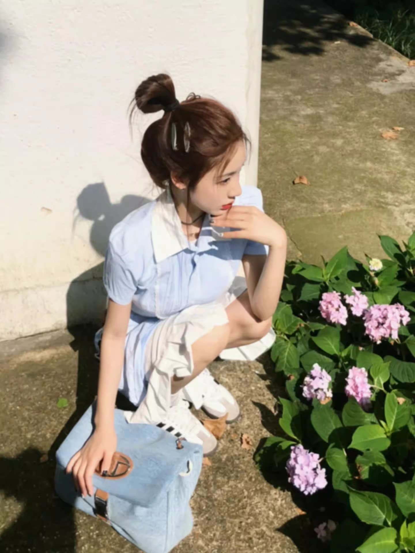 학원 스타일 세트 여성 POLO 칼라 반팔 셔츠 맨위 여름 새로운 작은 키 슬림해 보이는 반신 스커트 투피스 세트 상세 이미지 5