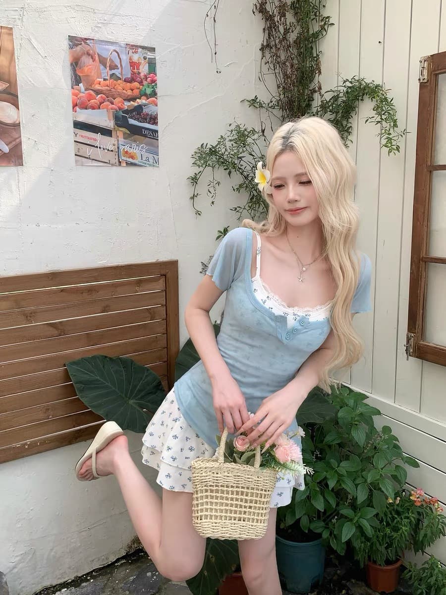 화이트 작은 물고기 오리지널 달콤한 매운맛 덜 여자 칼라 꽃무늬 반팔 여성 드레스 여름 특별 아름다운 꼬집기 허리 작은 치마 상세 이미지 2